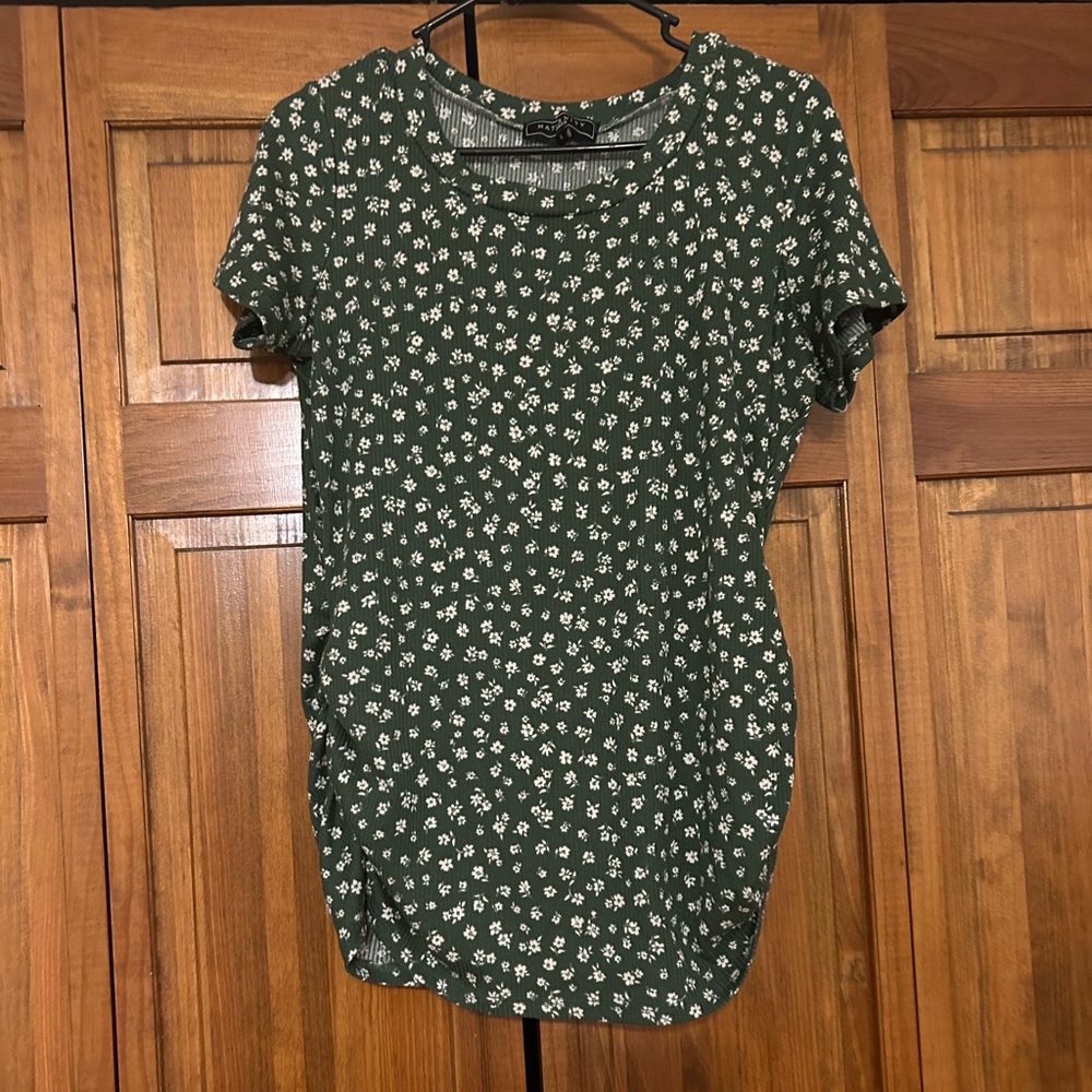 BeMaternity Dark Green Floral Short Sleeve Tee